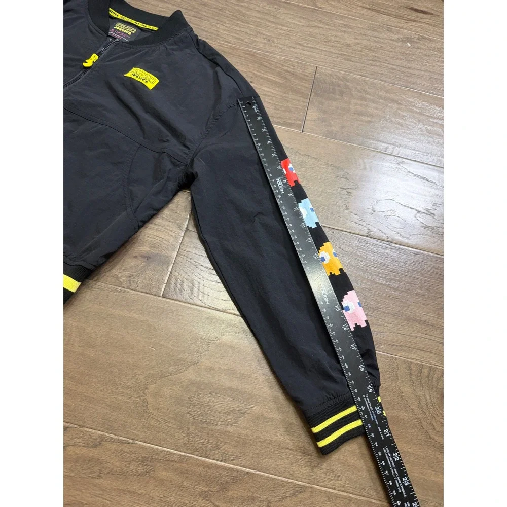 Justice Pac-Man Girls Bomber Jacket Black XL 16/18 Retro Gaming‎ Windbreaker Zip